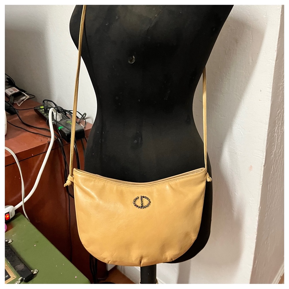 Authentic Vintage Dior Beige Leather Cross Body Women Handbag